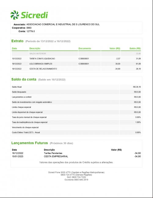 CONTA BANCÁRIA ATUALIZADA EM 16/12/2022