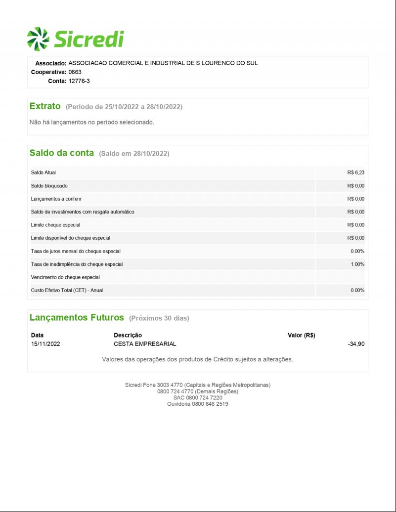 CONTA BANCÁRIA ATUALIZADA EM 28/10/2022