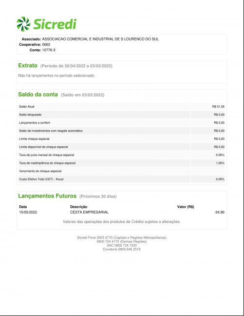 CONTA BANCÁRIA ATUALIZADA EM 03/05/2022