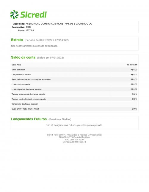 CONTA BANCÁRIA ATUALIZADA EM 07/01/2022
