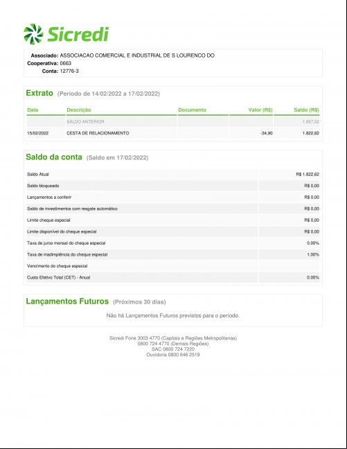 CONTA BANCÁRIA ATUALIZADA EM 17/02/2022