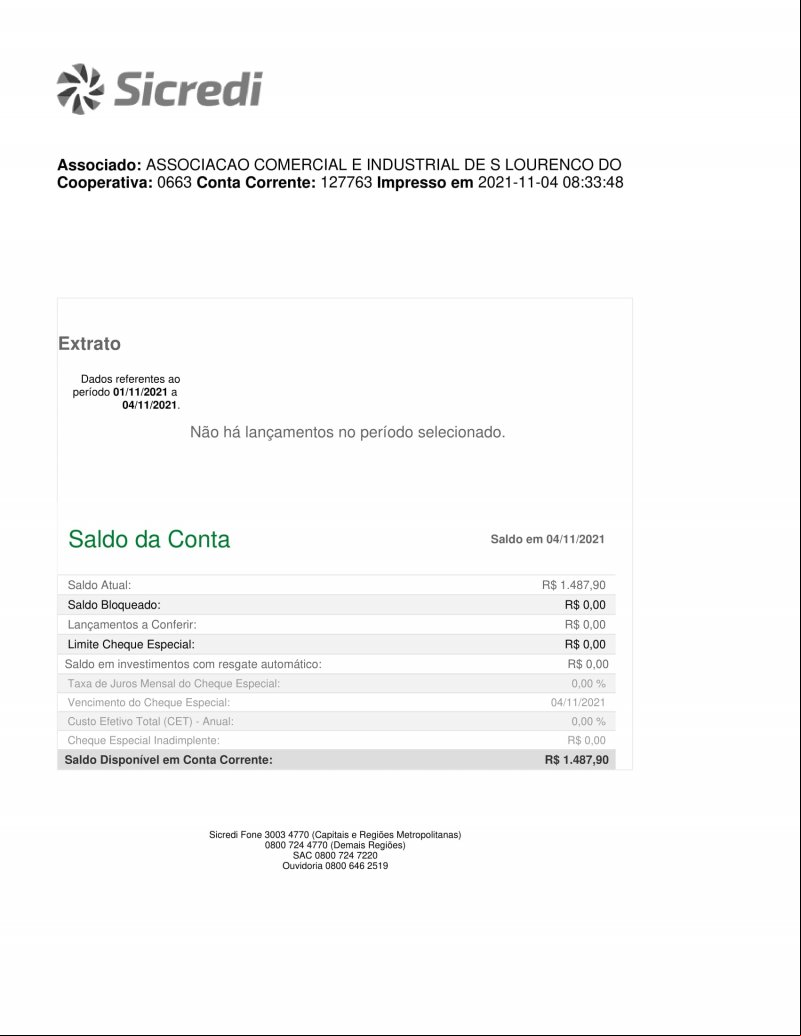 CONTA BANCÁRIA ATUALIZADA EM 04/11/2021