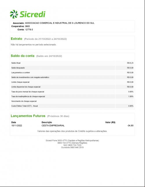 CONTA BANCÁRIA ATUALIZADA EM 24/10/2022